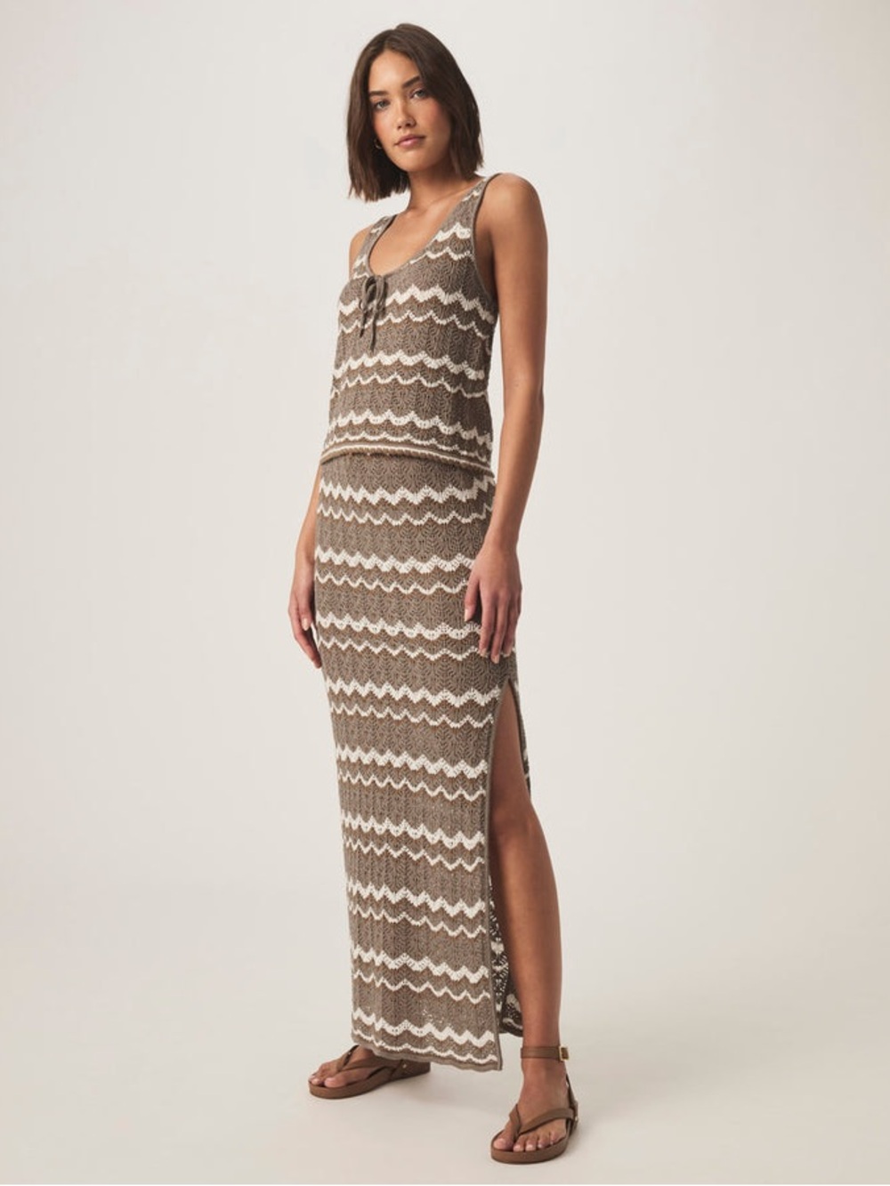 Splendid Brown and Cream Chevron Knit Tank & Maxi Skirt Set